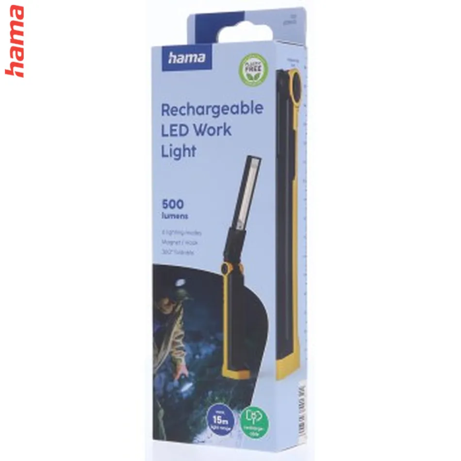 Hama W500-C, pracovné LED svetlo, nabíjacie, IP44, magnetické, vyklápací hák, 6 režimov