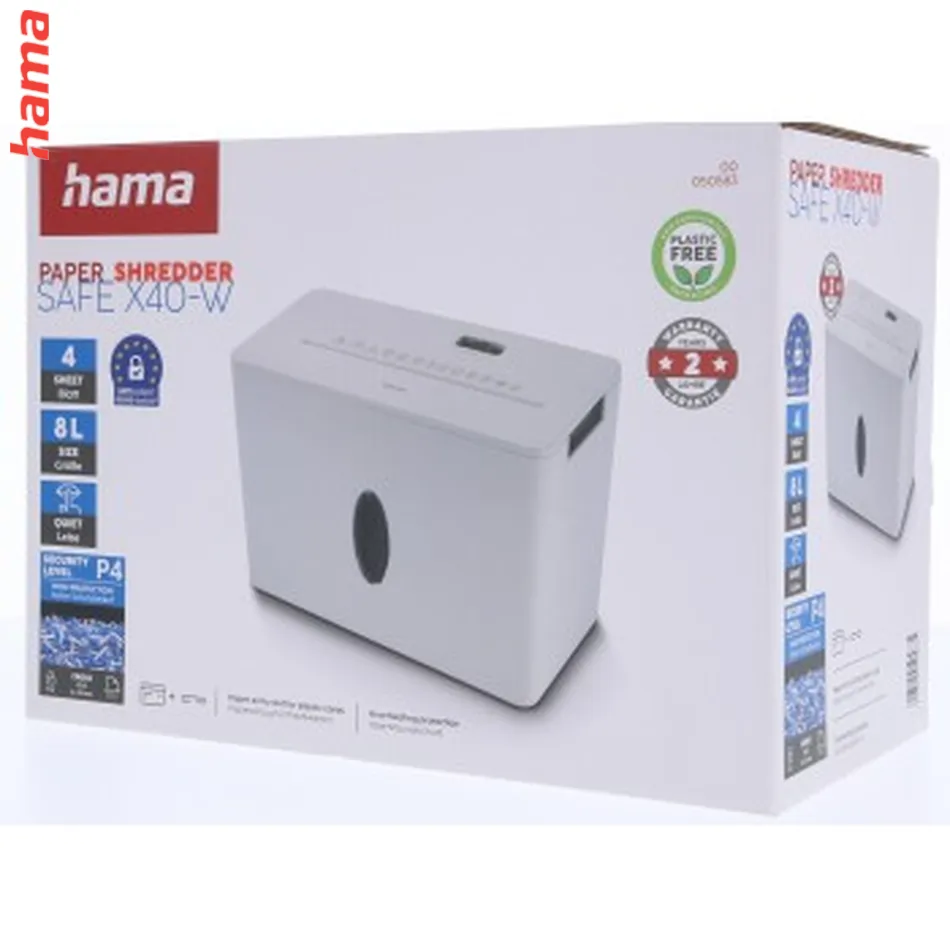 Hama Safe X40B, skartovačka, krížový rez, 4 lisy, bezpečnostná úroveň P4 T4 E3, biela