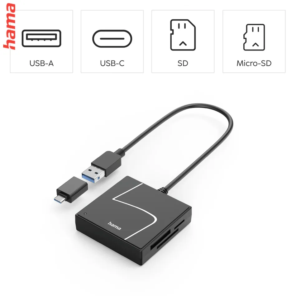Hama čítačka kariet USB 3.2 Gen1, USB-A, USB-C adaptér, SD/CF/MS