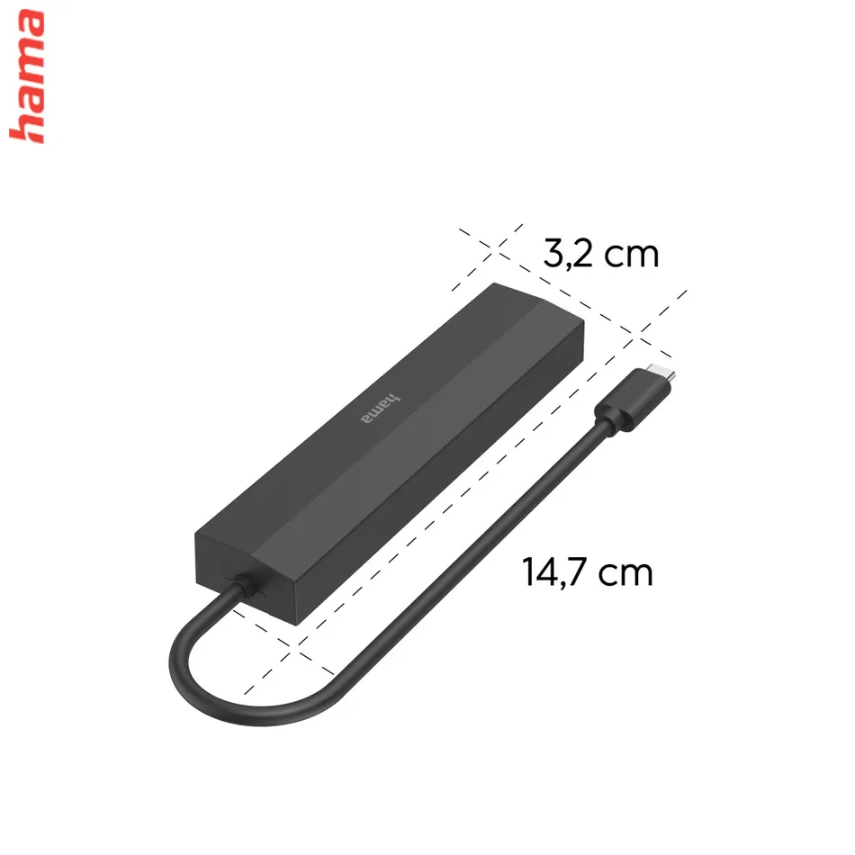Hama USB-C hub, multiport, 3x USB-A, USB-C PD, HDMI, LAN, 6 portov