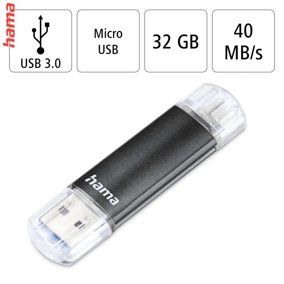 Hama čierny USB kľúč do mobilu Laeta Twin, 32 GB, USB 3.0