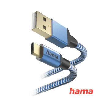 Hama kábel Reflective USB-C 2.0 typ A-C 1,5 m modrý